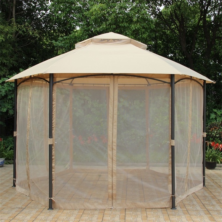 Yoho 2024 new product Steel frame Garden Patio Awning Waterproof Gazebo Hexagon gazebo w/Mosquito net -two tier top