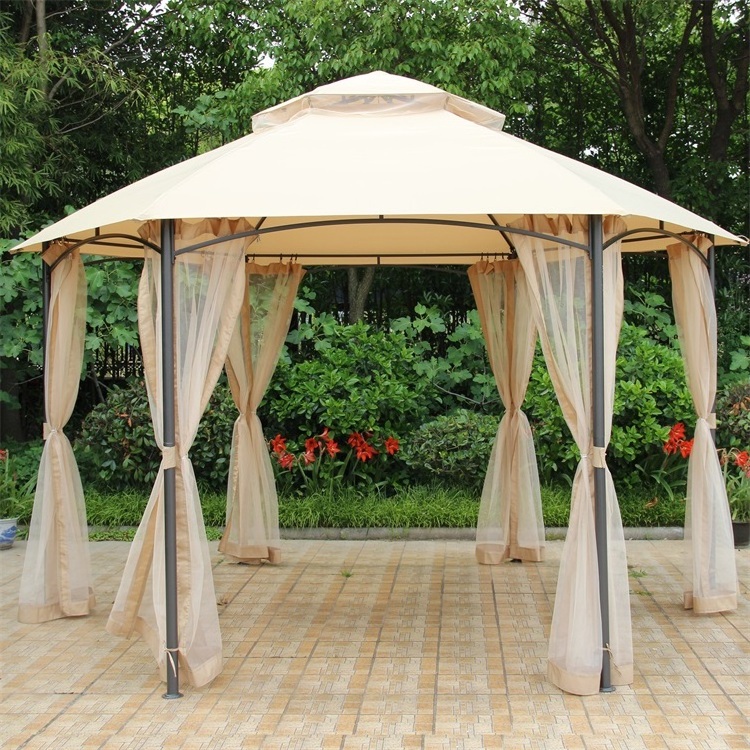 Yoho 2024 new product Steel frame Garden Patio Awning Waterproof Gazebo Hexagon gazebo w/Mosquito net -two tier top