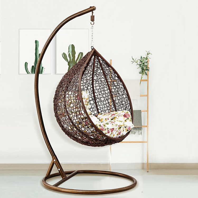 Yoho Full KD Rattan Swing Chair High Quality Hanging Egg Chair Cushion Stand Indoor Outdoor Garden Patio Park Courtyard Hall