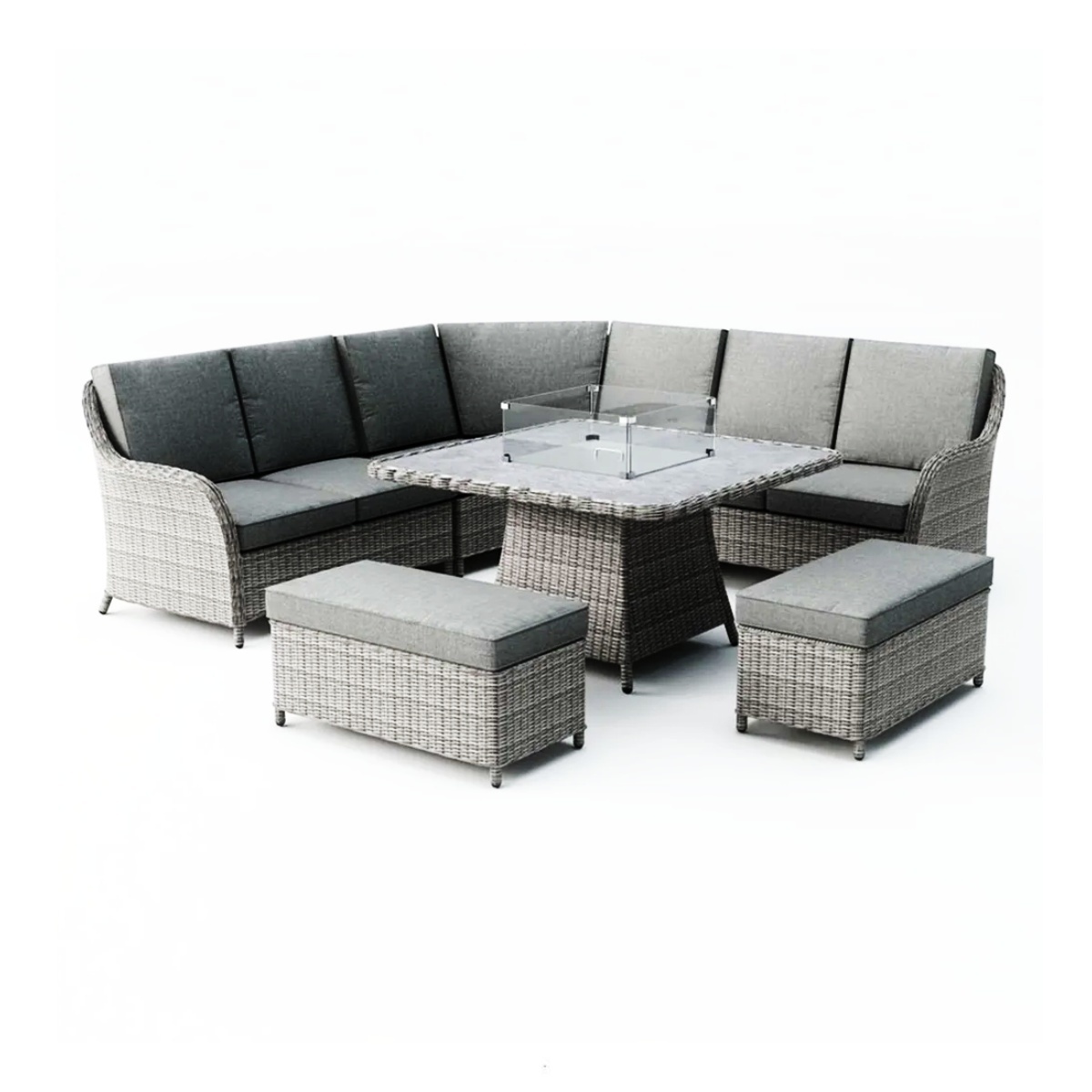 Luxury Outdoor garden patio modern corner rattan sofa set garden furniture sectional sofa set with gas fire pit table