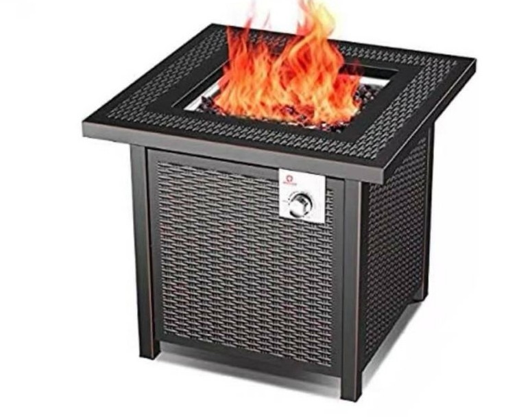 Wholesale outdoor gas fire table rattan pattern gas fire pit square garden warm heating table propane 50000 BTU fireplace