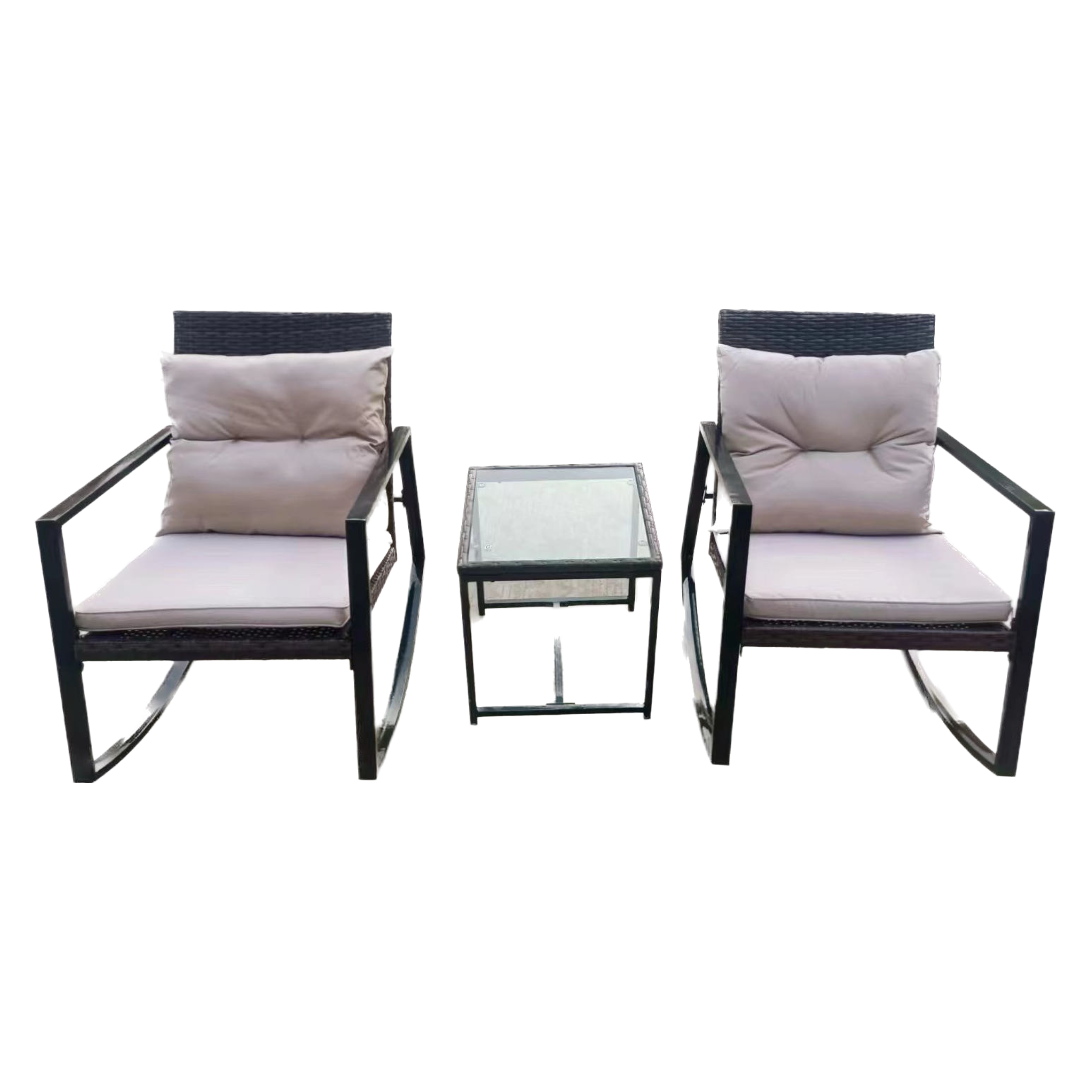 YOHO Outdoor Furniture Modern  Wicker Sofa Sets PE 3PC KD Rocking Chair Set  Table Garden Set