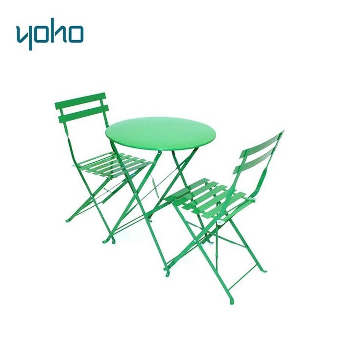 YOHO 3-Piece Outdoor Folding Metal Bar Stool Set with Table for Farmhouse Dining and Patio Garden Restaurant Use