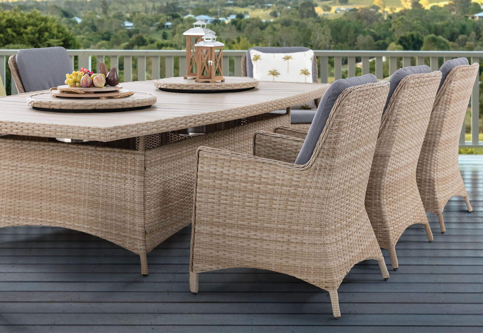 Hot Sale Rectangular Dining Tables and Chairs set steel Rattan Outdoor Leisure 8 chairs big dining table set with 2 Ice Buckets