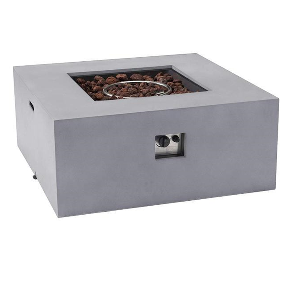 Square Concrete Effect Outdoor Grey Outdoor Garden Gas Fire Pit Table Heater with Lava Rocks Cover 50000 BTU Gas Fire Table