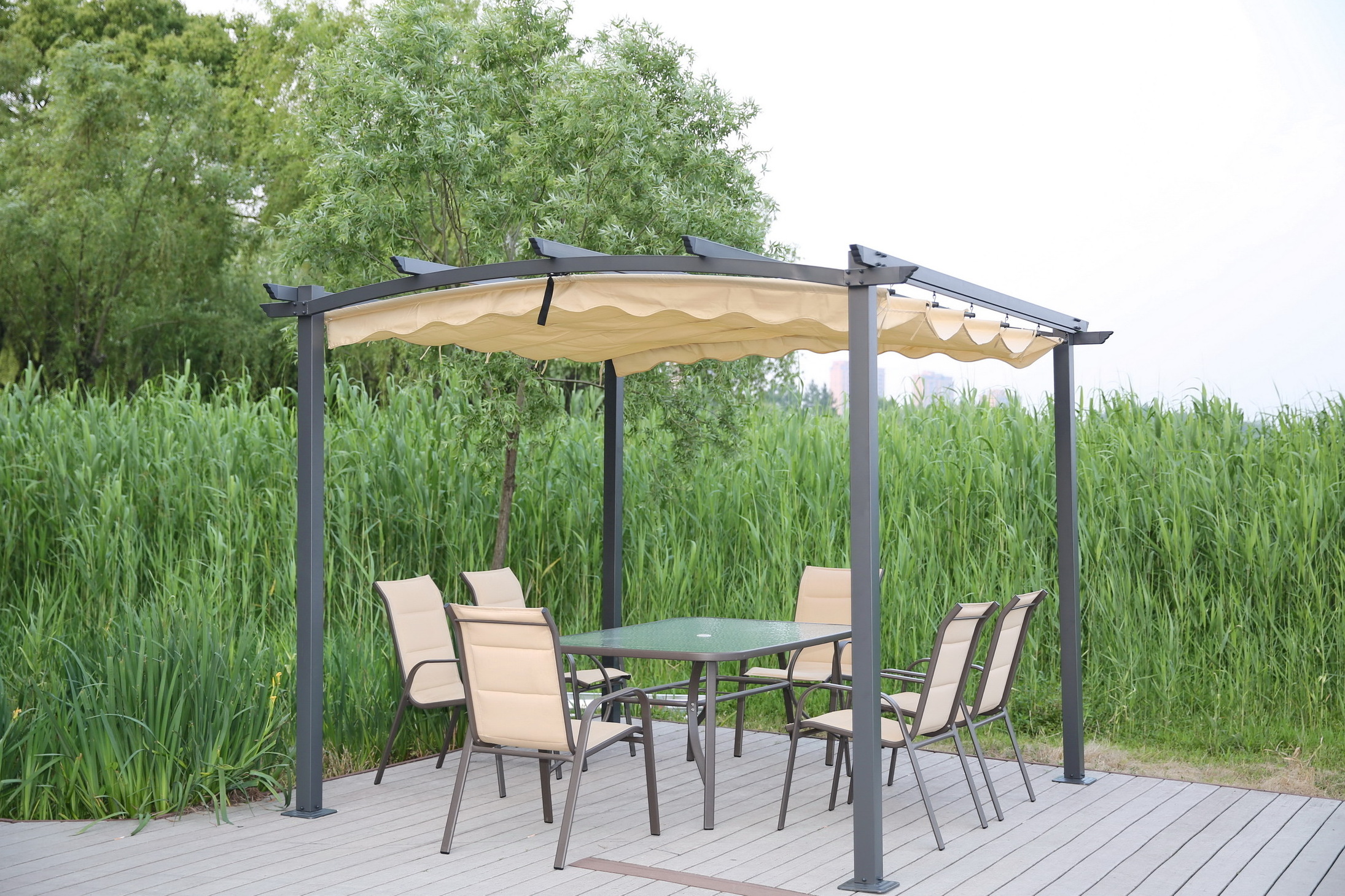 YOHO 13' x 10' 10' x 10'  arches arbours pergolas Europe Metal Outdoor Garden Gazebo with Canopy with Screened Curtain