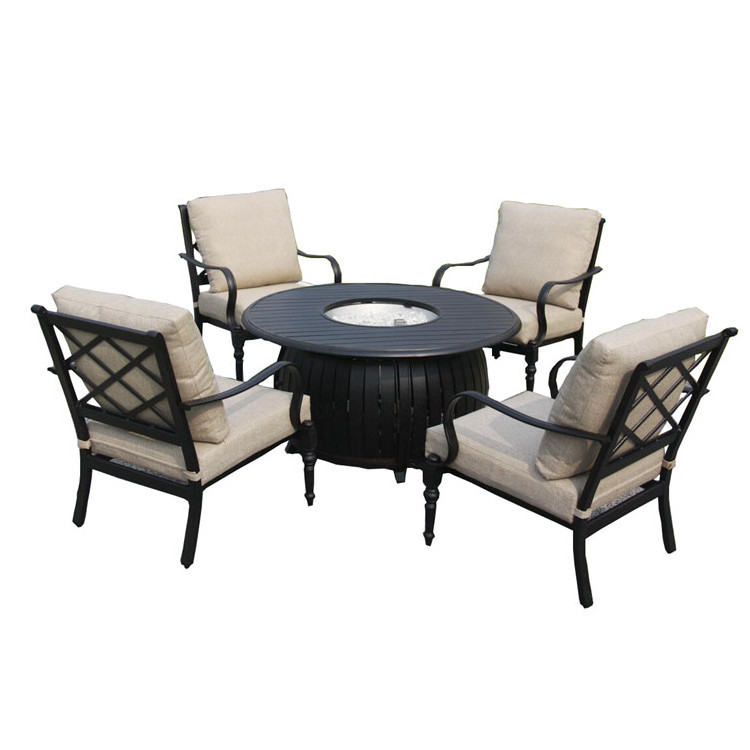 Patio  outdoor garden Fire Pit table set 4 seater garden aluminum sofa fire pit sets cast aluminum sofa set