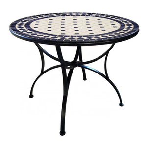 Classical design medieval court style round table with creamic tile top mosaic outdoor patio furniture 3pc bistro set iron