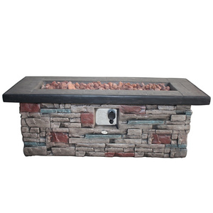 Rectangle Gas fire pit table fireplace outdoor stone look GRC fire place backyard party MGO fire pit