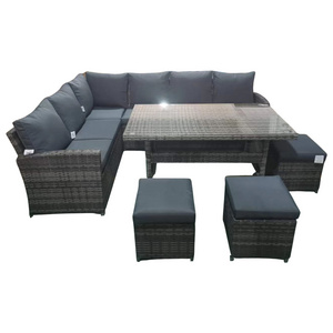 YOHO Garden Patio Backyard Rattan Sofa Furniture PE Wricker L Shaped Section Sofa Set with Table Cheap Wholesale Outdoor 7pcs