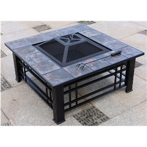 Unique 32 Inch Square  fire pit with tile ring wood burning fire pits with lids