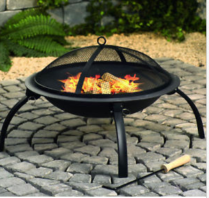 26 Inch round black portable metal sphere folding leg fire pit bowl outdoor