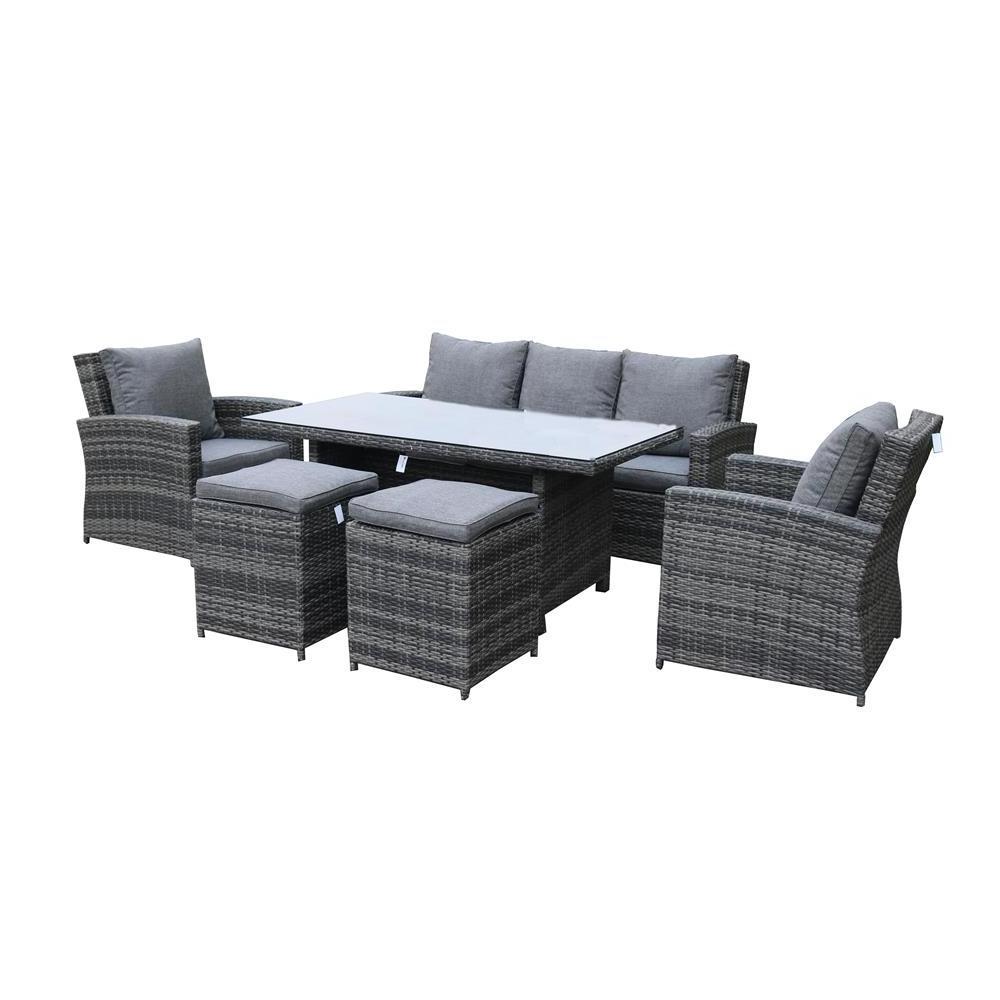 6pcs modern sofa set outdoor garden patio poly rattan wicker furniture sofa with 10cm seat cushion and tea table