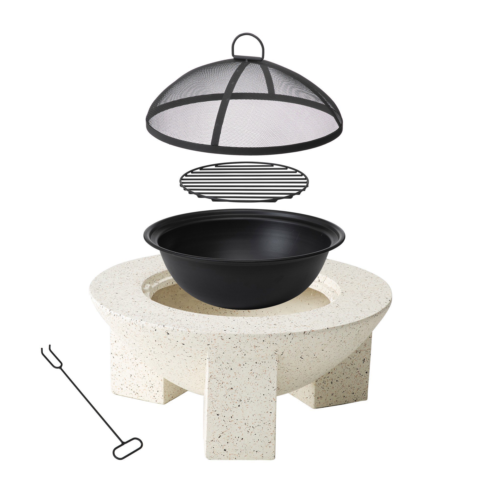 YOHO Outdoor Wood Burning Bonfire Pit MGO Fire pit Bowl concrete charcoal burner Fire Pits With Spark Screen