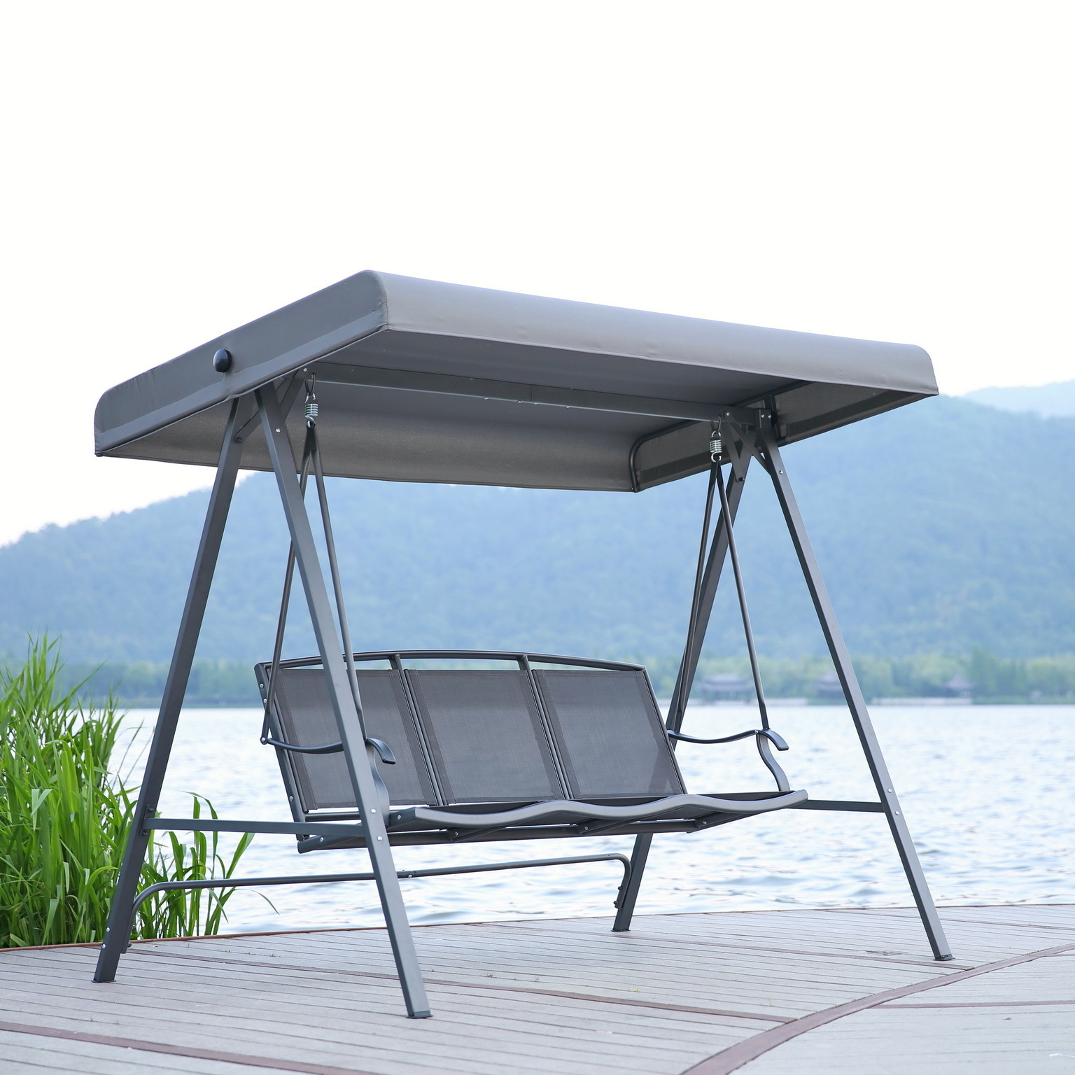 YOHO Outdoor Hanging Chair Frame Patio Swing Chair with Cushions Canopy Top Replacement Garden Metal High Quality 3 Seats Modern