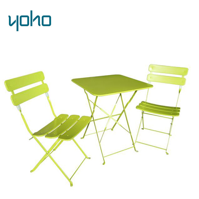 YOHO 3-Piece Outdoor Folding Metal Bar Stool Set with Table for Farmhouse Dining and Patio Garden Restaurant Use