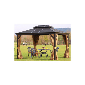 Outdoor party gazebo hardtop w/ mesh and curtains aluminum garden gazebo