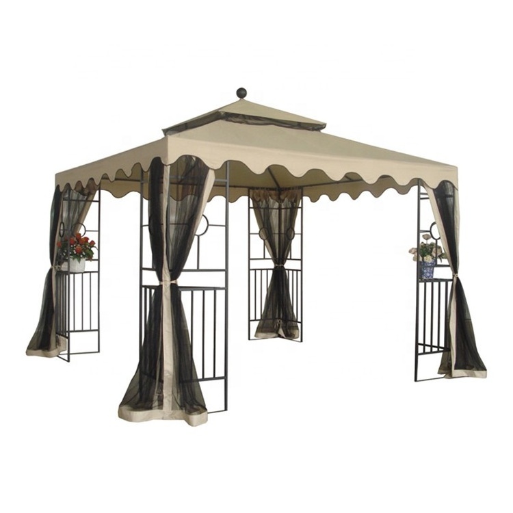 Outdoor party gazebo hardtop w/ mesh and curtains aluminum garden gazebo