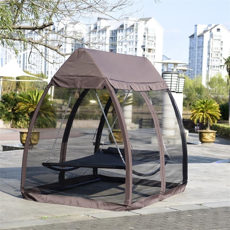 YOHO High Quality Metal Garden Gazebo Outdoor Steel Frame Swing Bed Hammock with Canopy Cover Mosquito Net Park Gym Application