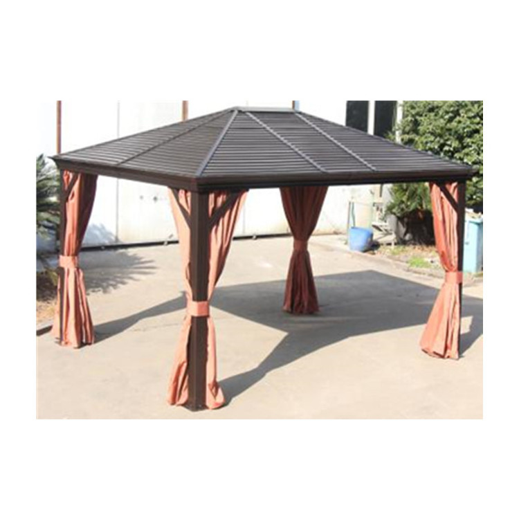 13' x 10' Aluminum Metal Backyard Outdoor Roma Hardtop Gazebo with Canopy with Screened Curtain Black/Brown