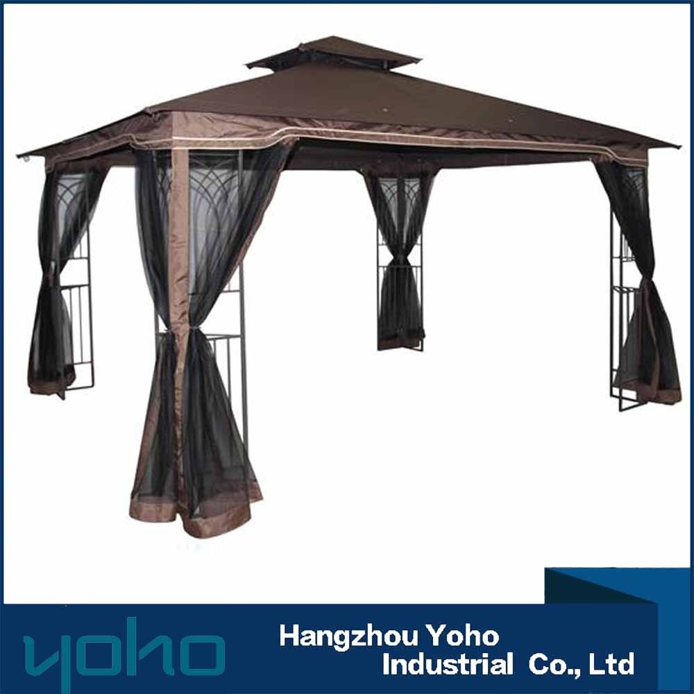 13' x 10' Aluminum Metal Backyard Outdoor Roma Hardtop Gazebo with Canopy with Screened Curtain Black/Brown