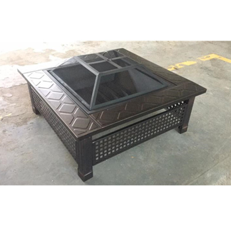 Square tile top brazier table trolly cart fire pit with wheel