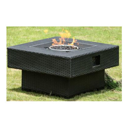 Rattan square table with fire pit outdoor gas fireplace with brazier garden patio propane fire pit