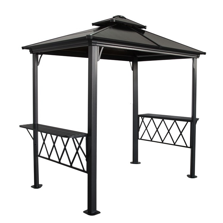 Yoho 2024 new product 1.5x2.71m PC hard top Deluxe BBQ gazebo Dual Awning Aluminum & steel frame Outdoor Gazebo For BBQ