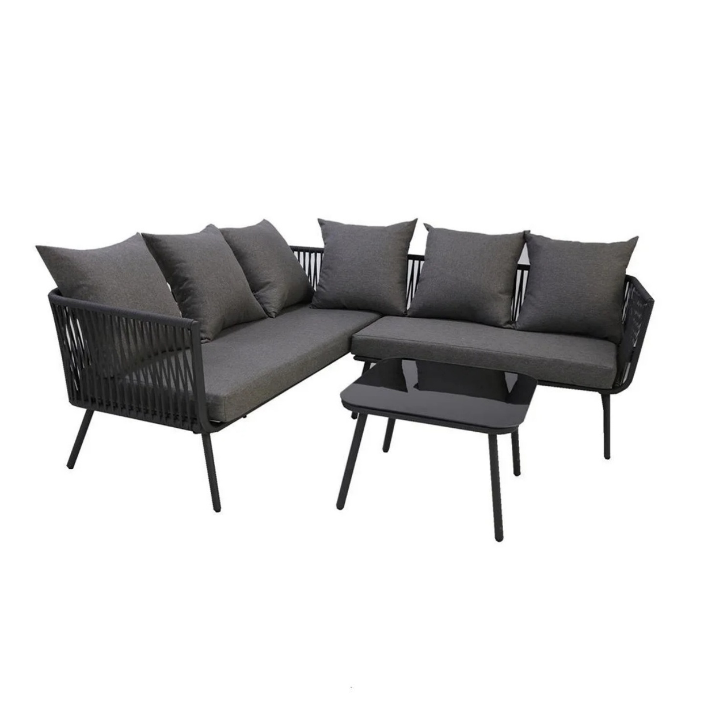 Outdoor Garden Patio Rope Weaved Sofa Set with Tea Table 4-piece Aluminum Sofa Set Corner Sofa with Cushion