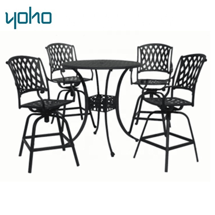 YOHO Luxury Outdoor Metal Furniture All-Cast Aluminum Holiday Bistro Set with Table and Swivel Chairs for Garden Leisure