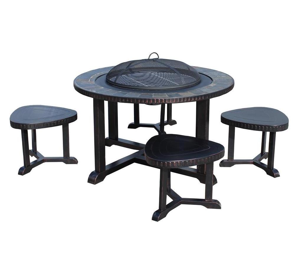 Outdoor Fire Pit Big Round Fire Bowl Garden Patio Heater BBQ Grill Round Firepit with Cooking Grate Metal Tile Table Top