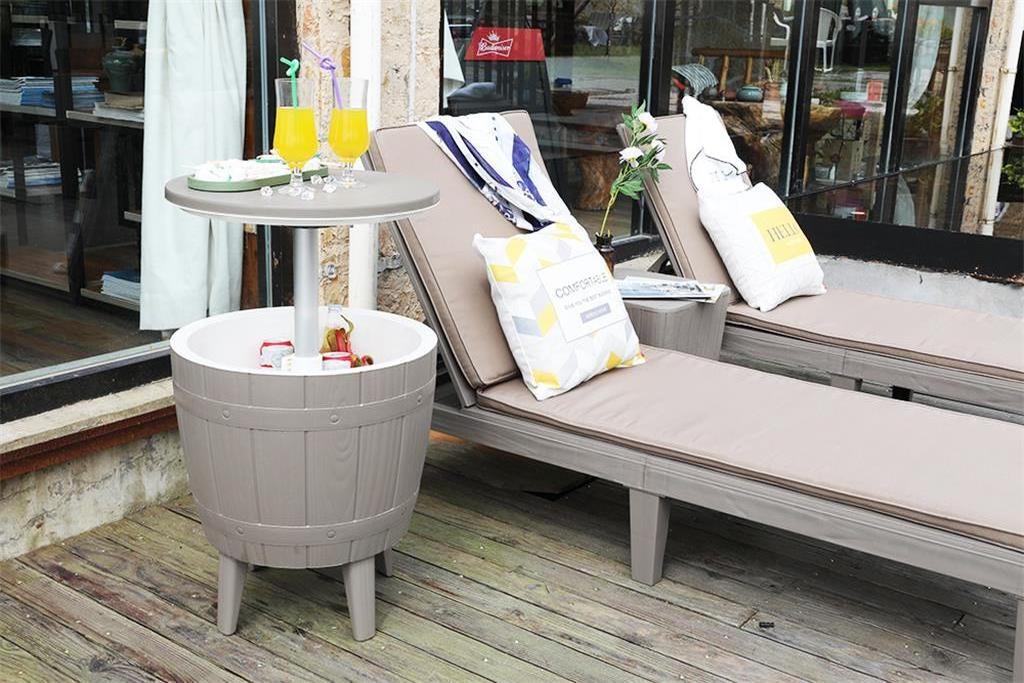 Yoho Grey 3 In 1 Outdoor Cooler Table Resin Patio Furniture Ice Bucket Cooler Bar Table