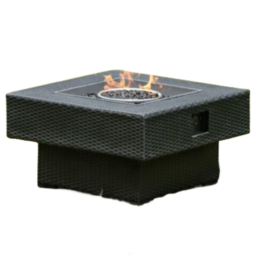 Rattan square table with fire pit outdoor gas fireplace with brazier garden patio propane fire pit