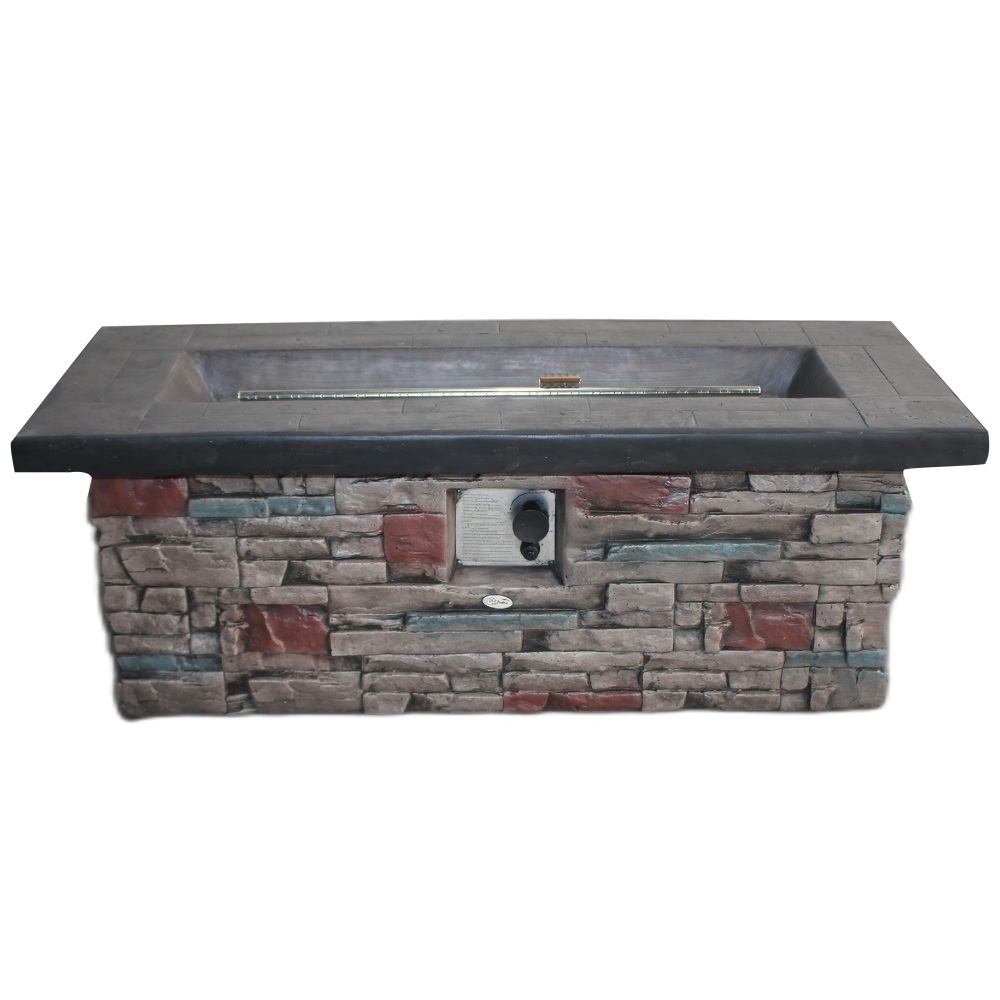 Rectangle Gas fire pit table fireplace outdoor stone look GRC fire place backyard party MGO fire pit