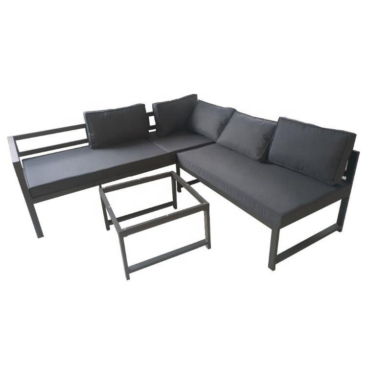 Yoho outdoor furniture outdoor L shape conversation sets  aluminum black sofa set for Garden patio garden sofas