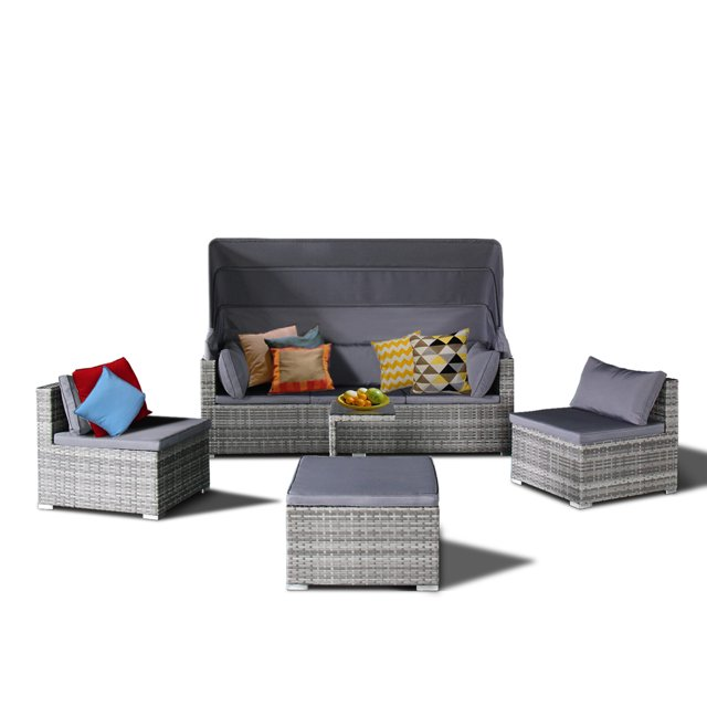 YOHO Outdoor canaba day bed outdoor  furniture rattan sofa  garden Leisure sectional  rattan sofa sun bed with canopy