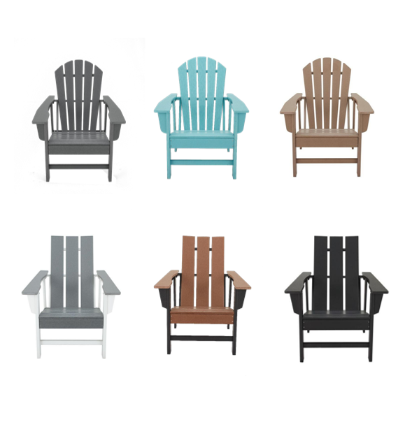 YOHO Adirondack Leisure Chair Outdoor Patio HDPE Wood Garden Beach Park Furniture with 5pcs Back Panels