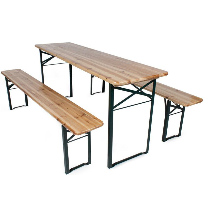 YOHO Modern Outdoor Beer Holder Wooden Folding Garden Dining Table for Events with Folding Chairs Wholesale Cheap for Hotels