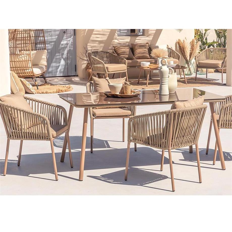 YOHO OEM Garden Patio Outdoor Dining Sets 4-6 People Modern Outdoor Restaurant Furniture Rope Dining Chairs Outdoor Dining Table