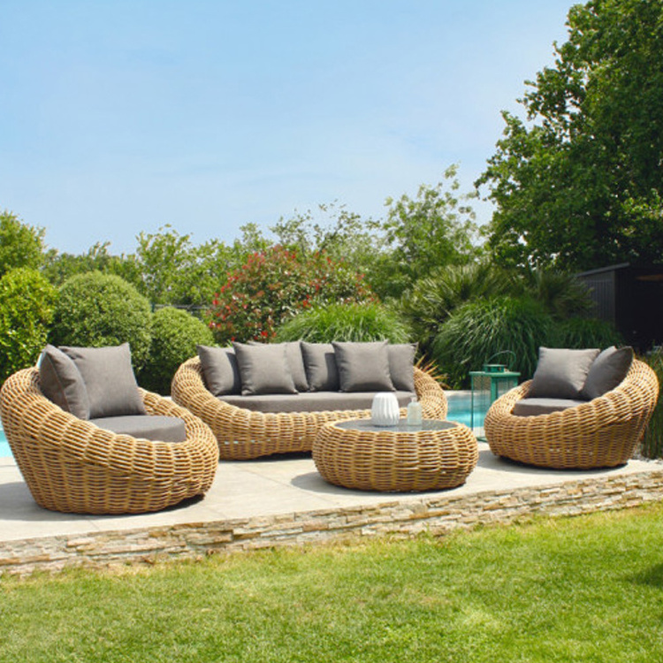 YOHO Wholesale Garden furniture Set Leisure Round Rattan Patio couch set handicraft sofa with sponge cushion