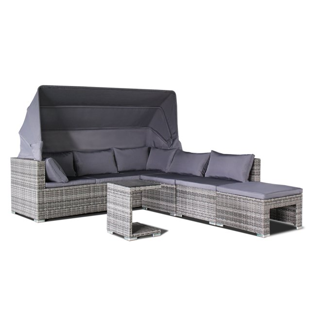 YOHO Outdoor canaba day bed outdoor  furniture rattan sofa  garden Leisure sectional  rattan sofa sun bed with canopy