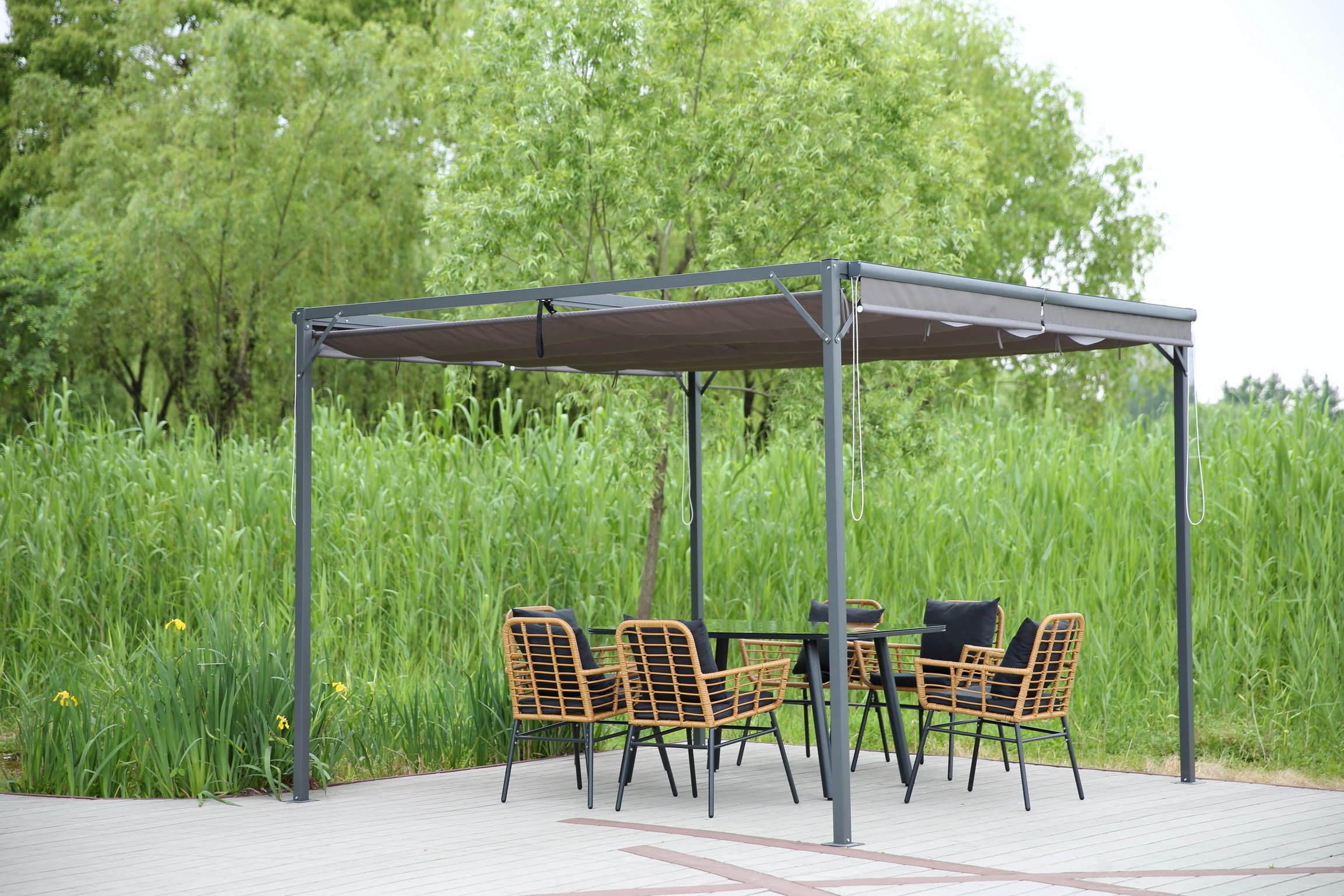 YOHO 13' x 10' 10' x 10'  arches arbours pergolas Europe Metal Outdoor Garden Gazebo with Canopy with Screened Curtain