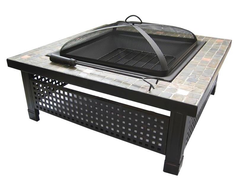 Unique 32 Inch Square  fire pit with tile ring wood burning fire pits with lids