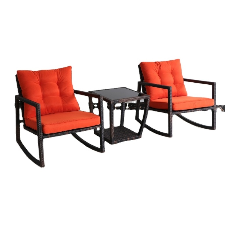 YOHO Outdoor Furniture Modern  Wicker Sofa Sets PE 3PC KD Rocking Chair Set  Table Garden Set