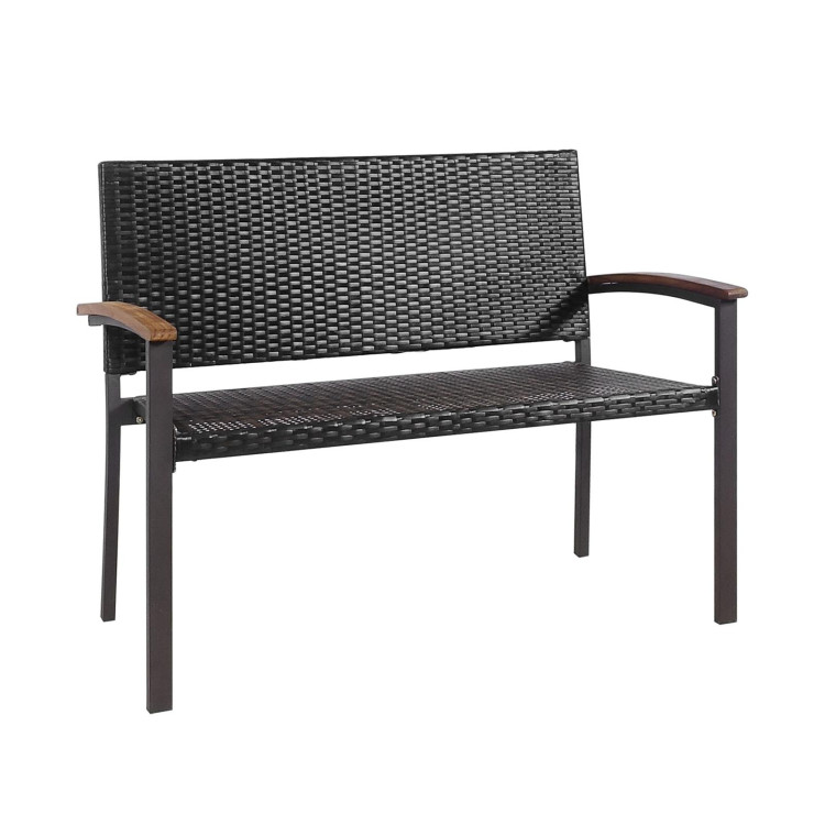 Yoho Outdoor Patio Rattan Wicker Bench with Armrest for Garden