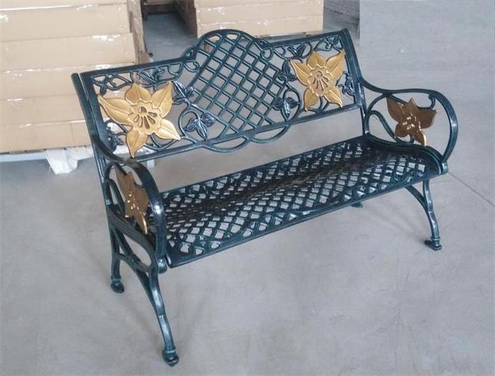 Bronze all cast aluminum garden bench vintage flower pattern style patio park bench chair 2 seat metal bench