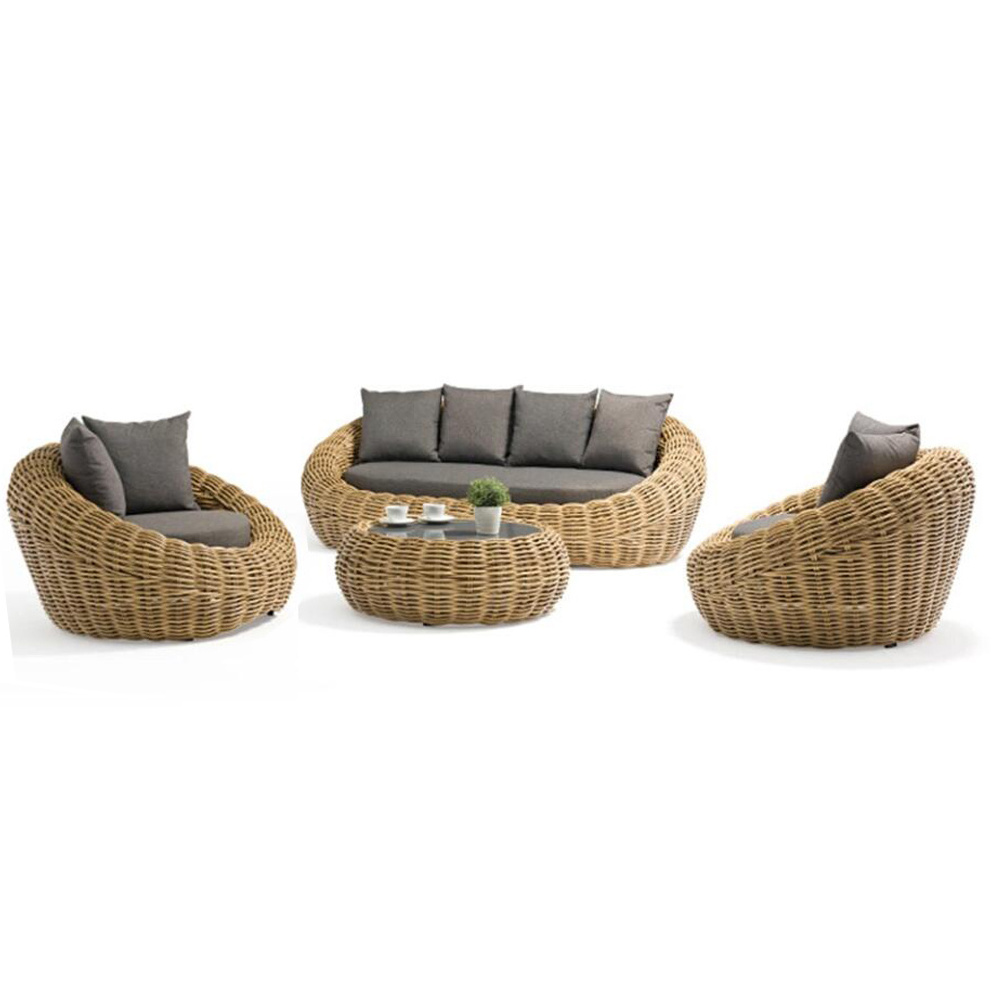 YOHO Wholesale Garden furniture Set Leisure Round Rattan Patio couch set handicraft sofa with sponge cushion