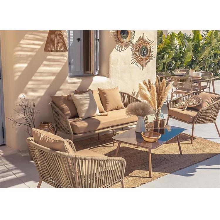 Outdoor Backyard Furniture PE Rattan Chairs With Cushion And Patio Table Luxury Garden Set