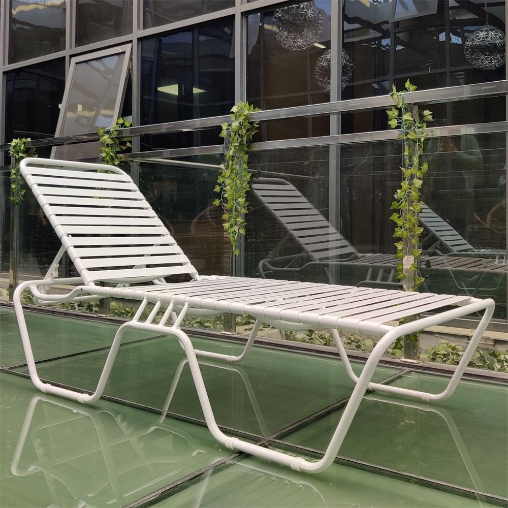 Modern Outdoor Vinyl Strap Chaise Frame Sun Lounger Outdoor Furniture Swimming Pool Chaise Lounger Colorful PVC Belt Lounger