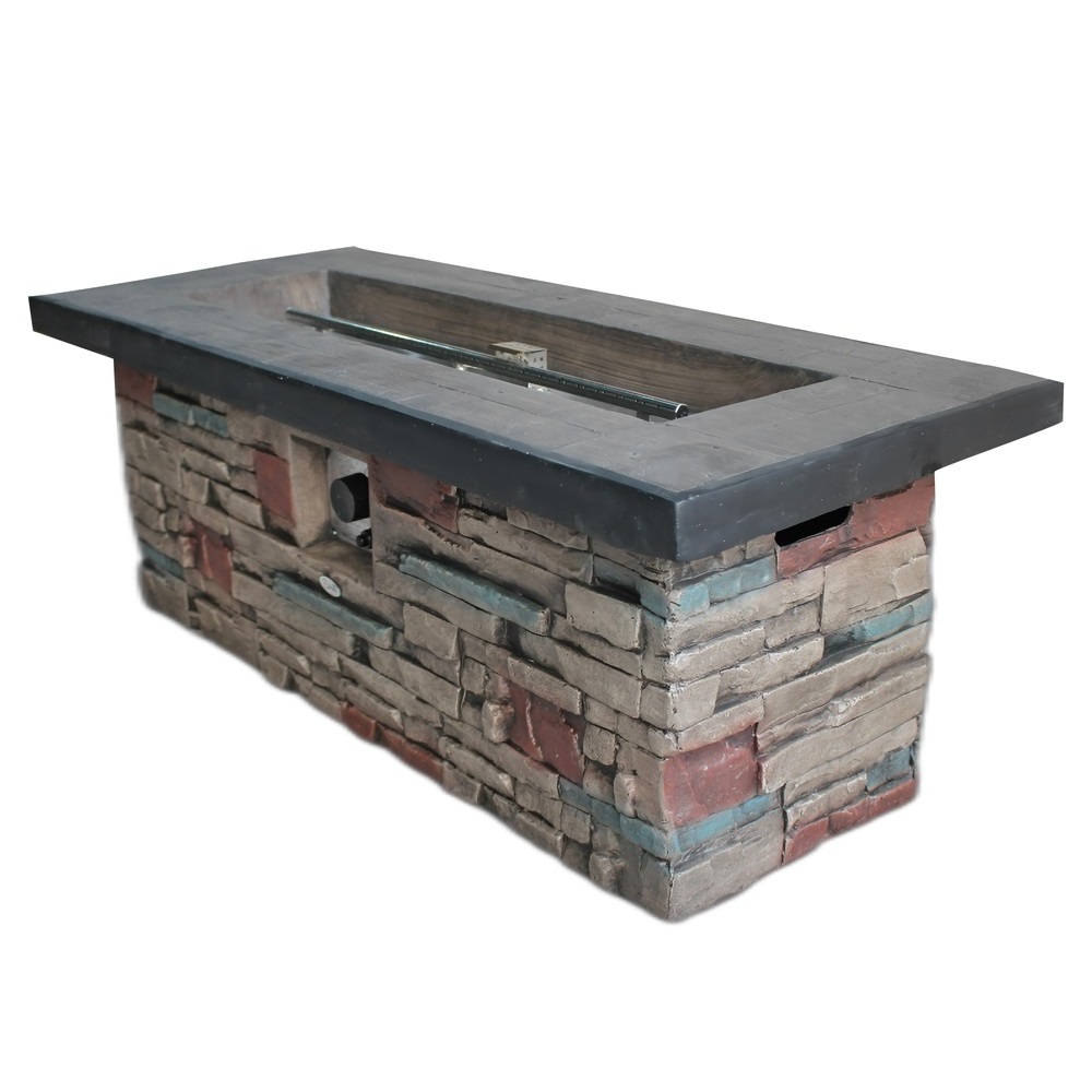 Rectangle Gas fire pit table fireplace outdoor stone look GRC fire place backyard party MGO fire pit